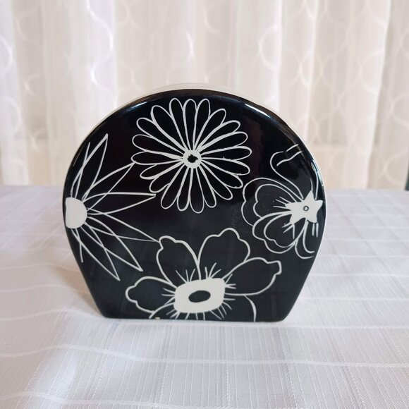 Jay Import Retro Floral Napkin Holder Black/White ~5" High - Picture 3 of 8